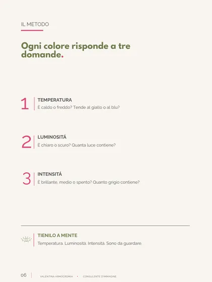 Pagina: ogni colore risponde a tre domande